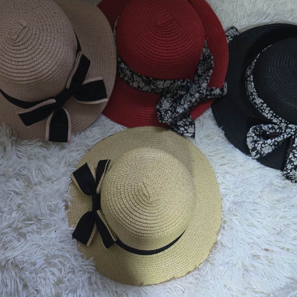 Stylish Wide-Brimmed Hats with Bows